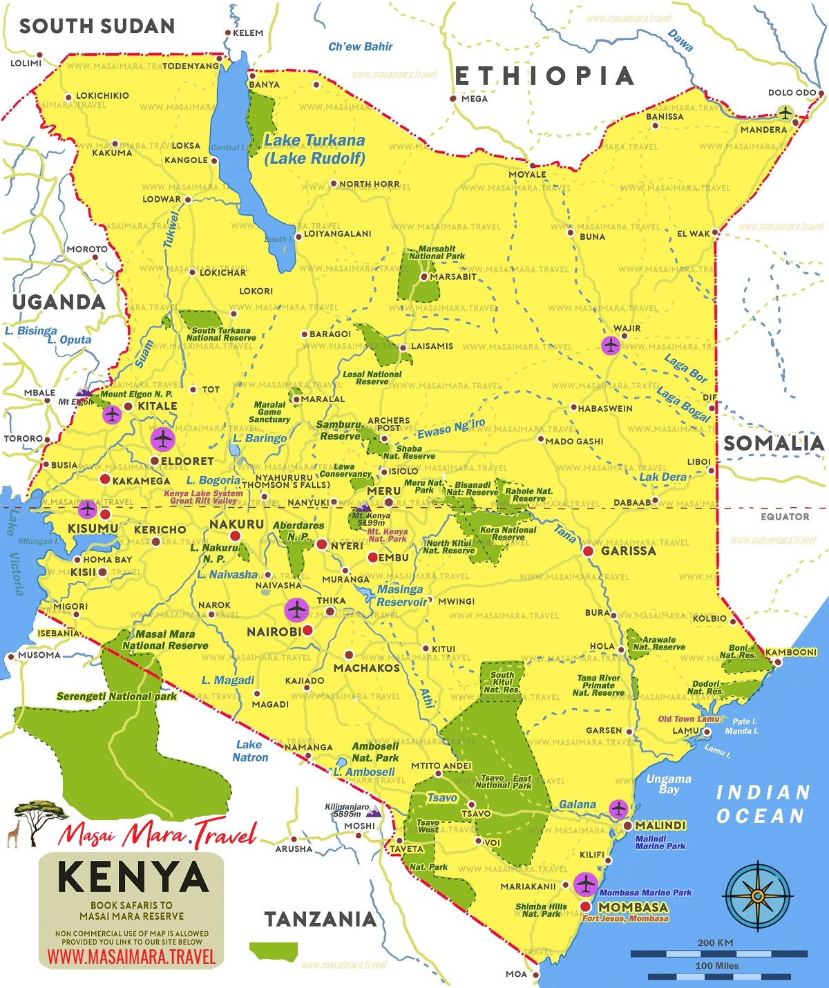 Map Of Kenya Kenya Map Showing National Parks Reserves Major Features Map Of Kenya Kenya Map Showing National Parks Reserves Major Features
